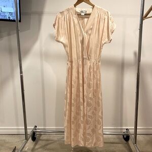 100% silk vintage soft pink wrap dress with tonal floral pattern, size 6